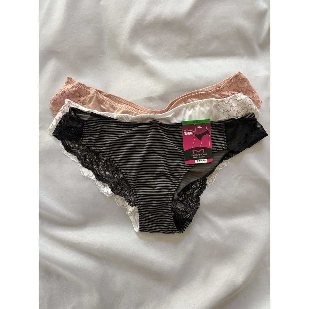 NEW Maidenform Tanga Panties Lace 40159 Maidenform Panty 3 Pair Women's Large